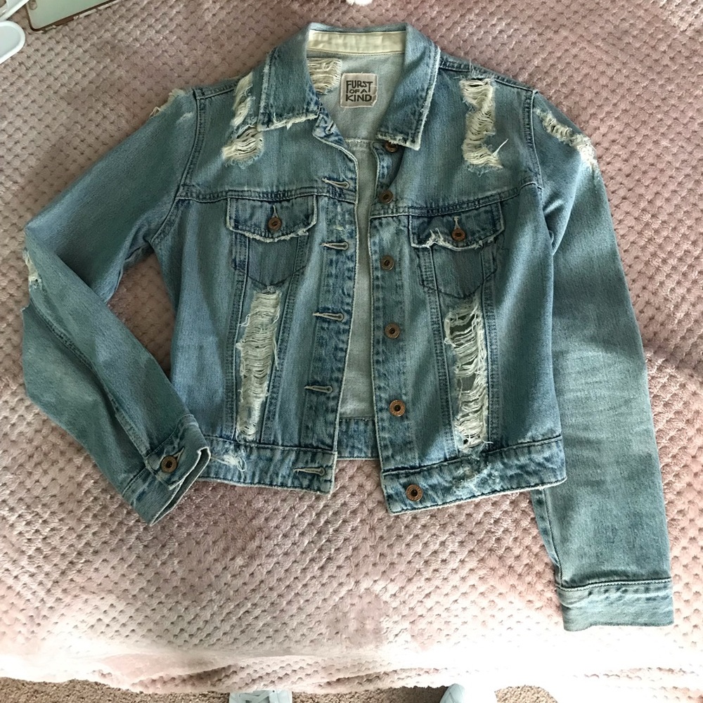 LF Furst Of A Kind distressed cropped denim jacket
